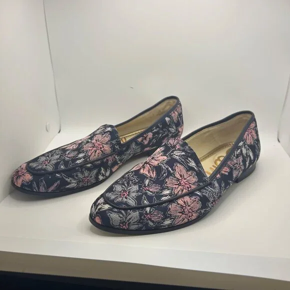 Sam Edelman Leon Moe Toe Embroidered Floral Print Blue & Pink Loafers- Size 9.5 - Picture 5 of 10